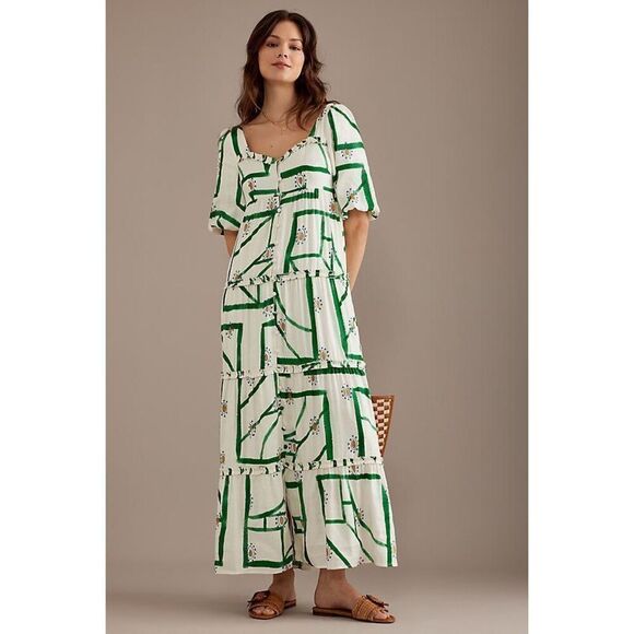 SANCIA Dresses & Skirts - SANCIA Harlow Button-front Tiered Maxi Dress In Green Brunch Summer size S NWT